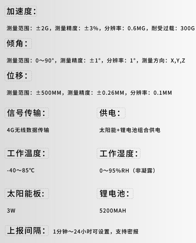 地質(zhì)災(zāi)害監(jiān)測(cè)系統(tǒng)技術(shù)參數(shù)